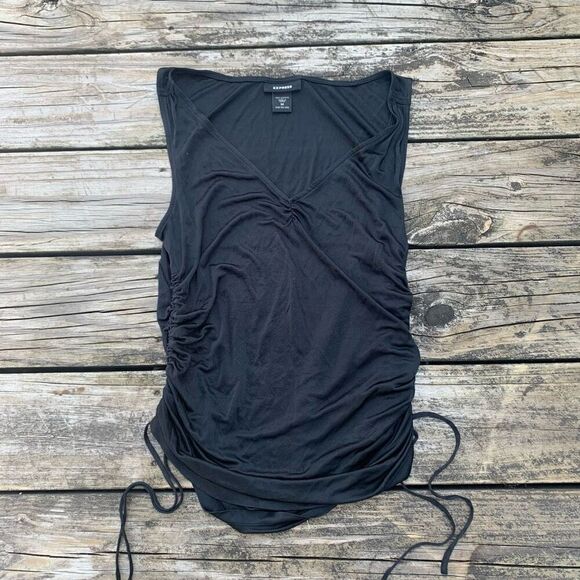 Vintage Y2K Express Ruched V Neck Tank Top Blouse Shirt - Picture 1 of 4